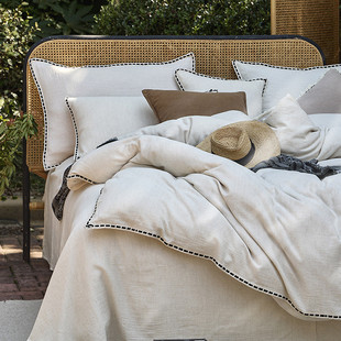 热销轻法式棉麻丨中式复古亚麻棉四件套舒爽柔韧四季用提花纯色原