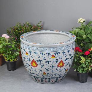 H鱼缸家用客厅青花瓷鱼缸睡莲荷花盆缸仿古水缸庭院室