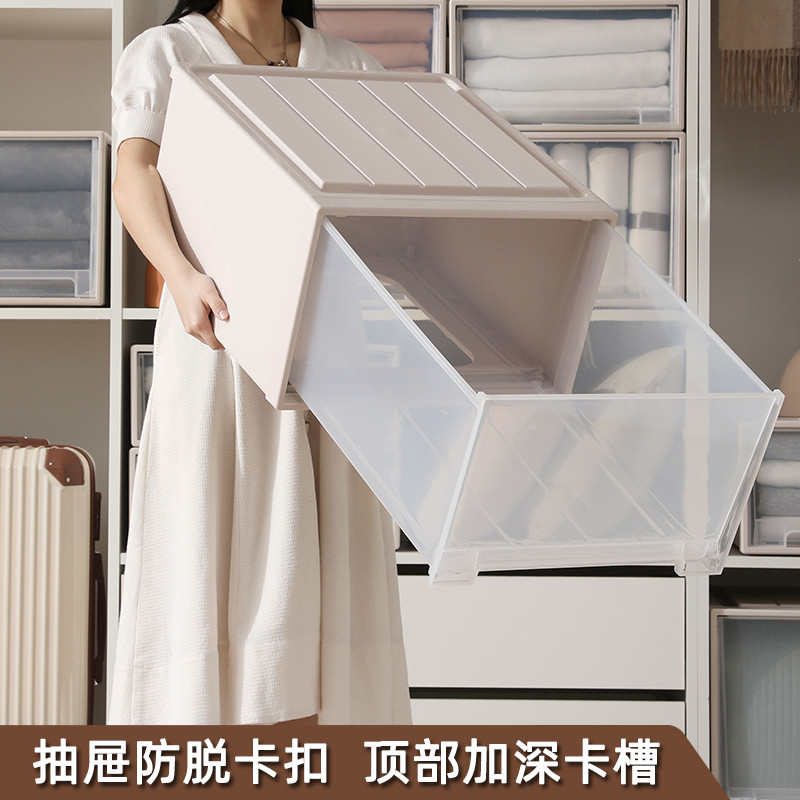 收纳箱抽屉式塑料家用衣物整理箱透明储物箱子宿舍防尘收纳盒