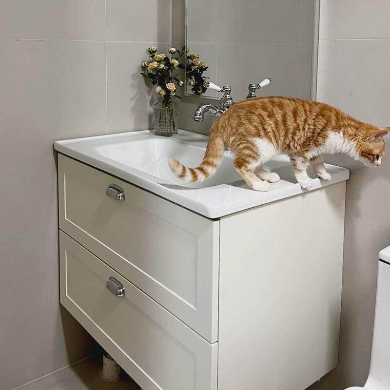 可定尺寸陶瓷一体盆奶油风法式实木烤漆浴室柜组合卫生间洗漱台