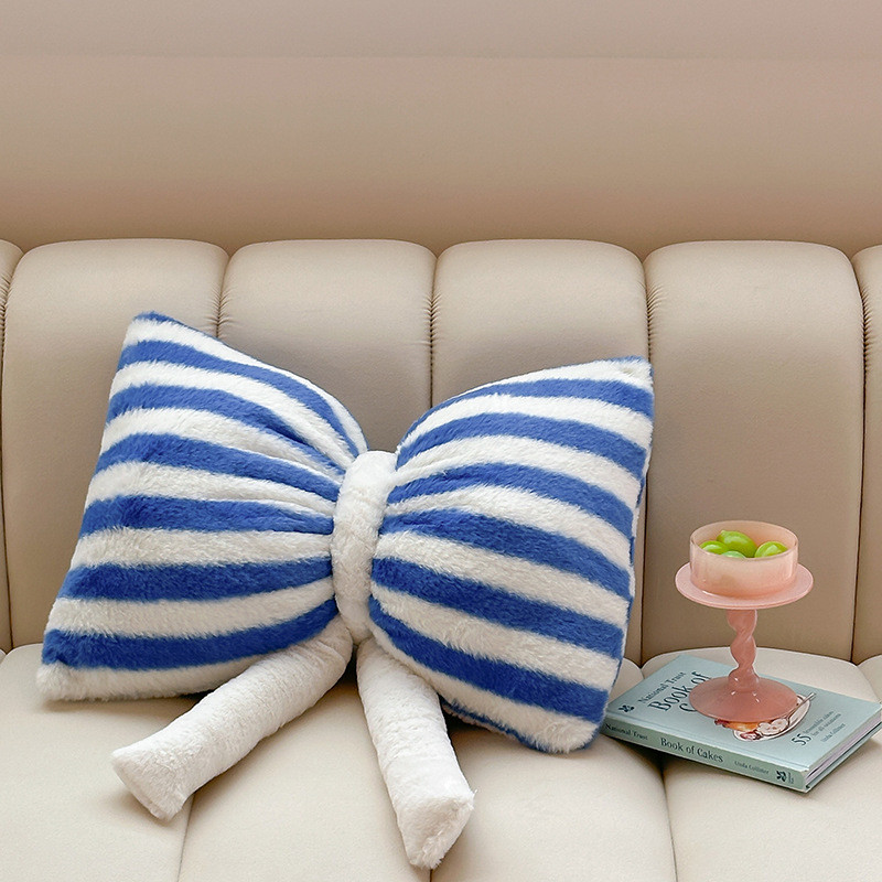 兔创意个性少女心兔ins绒条纹蝴蝶结抱枕靠垫卧室客厅沙发韩式风