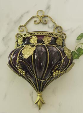 2eie水培复古铁艺壁饰壁挂人工吹制玻璃花瓶挂墙装饰绿色美式绿