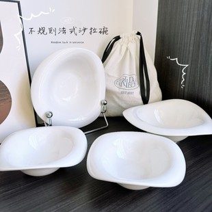 简约餐具陶瓷碗高级水果沙拉碗创意西餐汤碗花瓣碗 白色碗家用日式