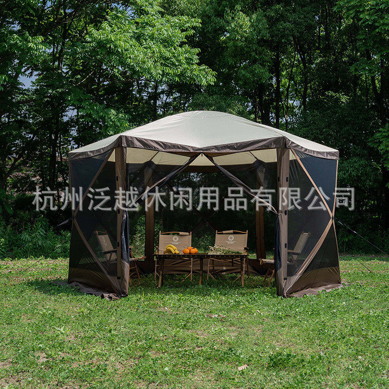 户外野营六角网便携式全套速开防蚊防雨防风纱帐露营帐篷蒙古包