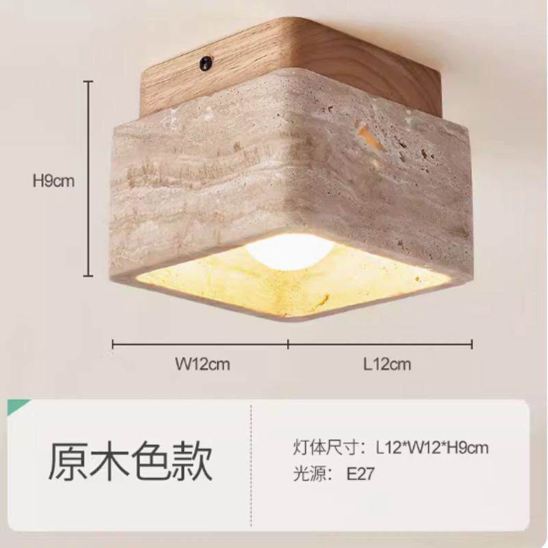 日式侘寂风黄洞石吸顶灯阳台玄关现代简约过道黄洞石led吸顶灯