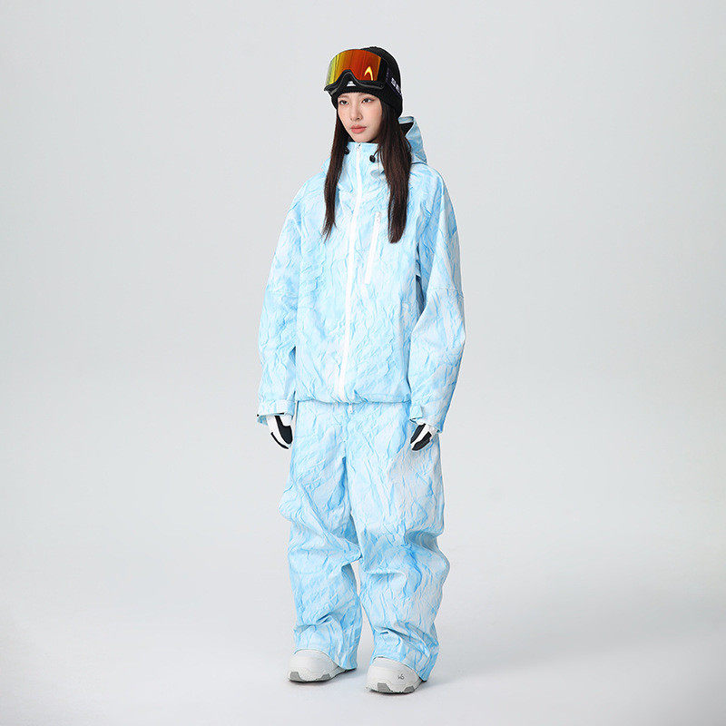 雪女套装派新款牛仔滑雪服怡防水保暖单板双板全压胶滑雪服套装男