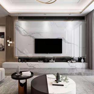 现代简约石材客厅悬空电视背景墙纹厂家批发山水连佛山鱼肚白岩板