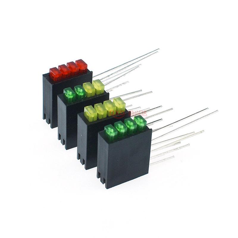 2x3x4方形led黄绿灯座含灯珠4孔红绿蓝四孔90度弯脚固定座指示灯