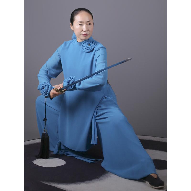 马蕾太极夏秋新款女式双层纱太极表演服休闲晨练练功服中长款透气