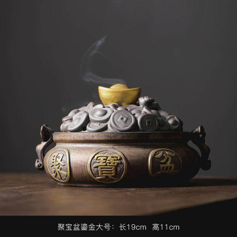 创意陶瓷香炉聚宝盆檀香沉香薰炉艾柱艾灸熏香盘香艾草大号蚊香炉