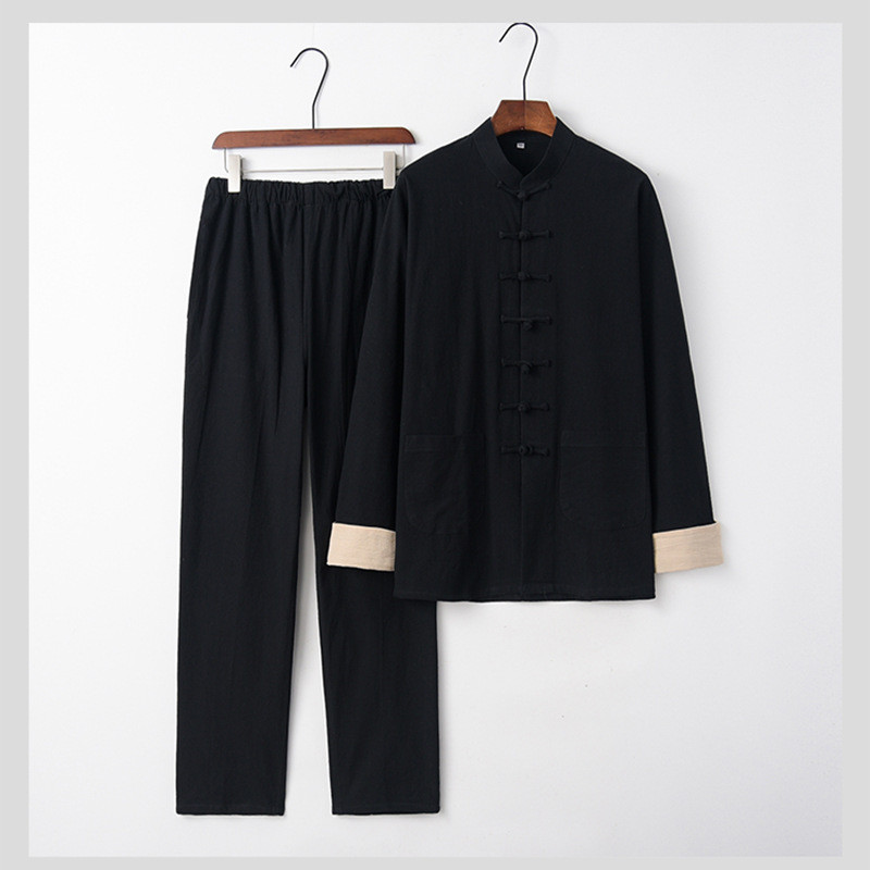 太极拳练功服男士秋冬春秋中老年新款亚麻太极服装夏季中国风棉麻