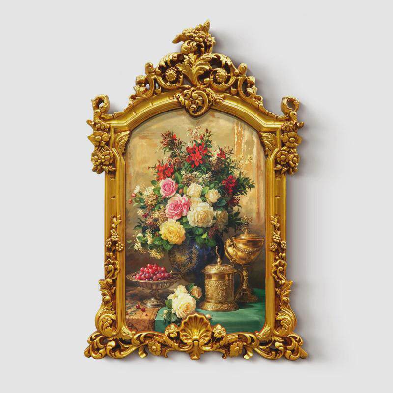 入户玄关装饰画走廊挂画简欧式花卉玫瑰花大芬油画卧室过道法式画
