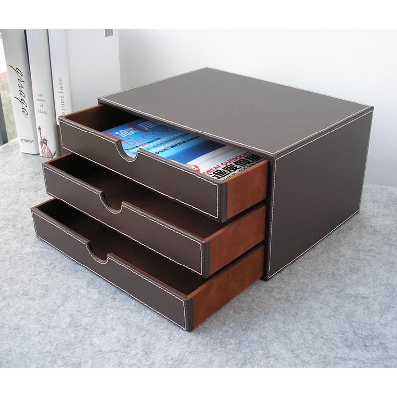 7l8k抽屉式桌面文件柜两/三层a4皮革桌面收纳盒办公室用品