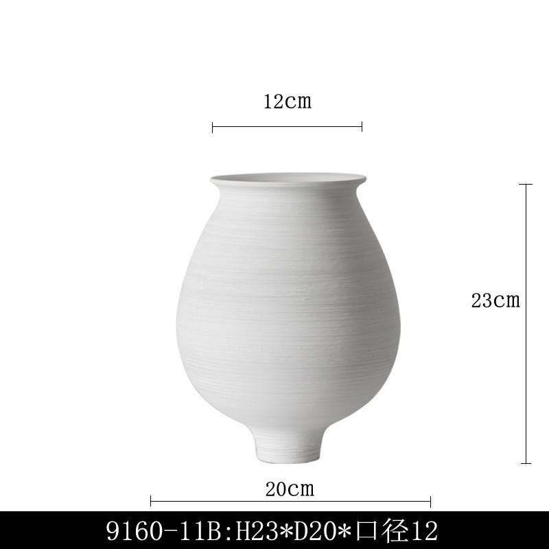 白色极简现代粗陶罐陶瓷花瓶摆件样板间感装饰品侘寂风插花器