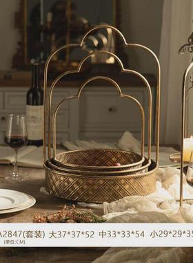 美式乡村民宿铁艺摆件可壁挂复古装饰花篮工业风金属工艺品托盘