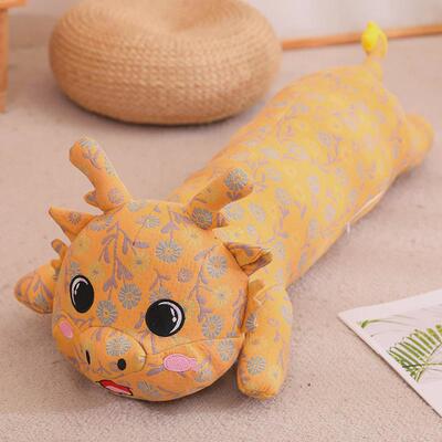 新款三层纱提花趴趴龙抱枕可爱小龙圆柱夹腿长条枕家居床头靠枕