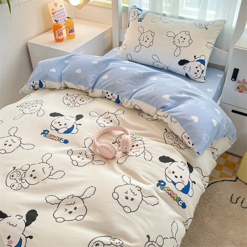 ins卡通猫咪少女心粉色四件套可爱床上用品格子床单宿舍3被套件套