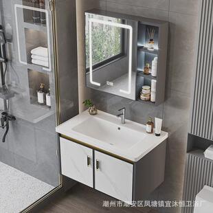 现代简约轻奢石纹浴室柜组合定制40-100cm尺寸白蓝灰吊柜双金抽屉