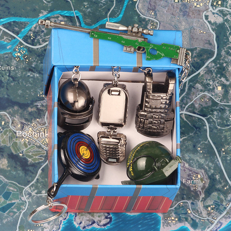 绝地求生钥匙链吃鸡钥匙扣挂件套装创意合金小挂饰全套绝地模型求生三级头钥匙链