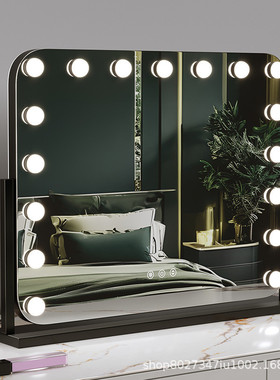 化妆镜带灯台式桌面led灯泡方形智能可旋转充电大号补光梳妆镜子