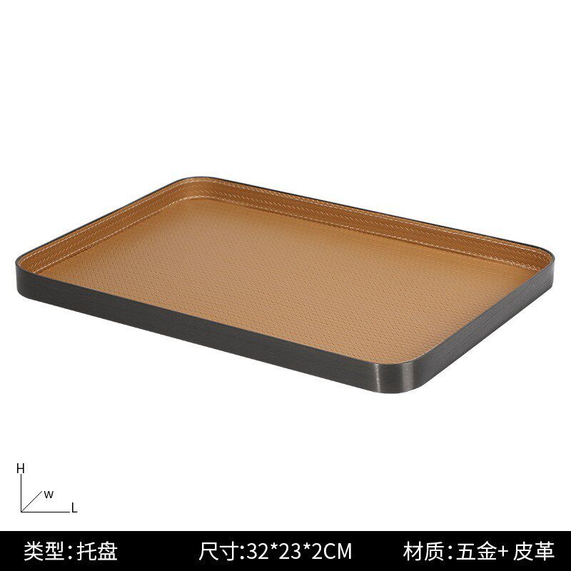 现代简约样板间皮革托盘摆件软装饰品家居客厅茶几水杯收纳盘