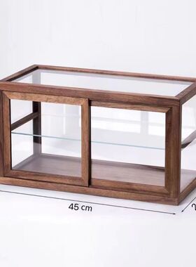 tkz黑胡桃木茶具实木防尘茶杯五面透明玻璃收纳茶室桌面展示盒收