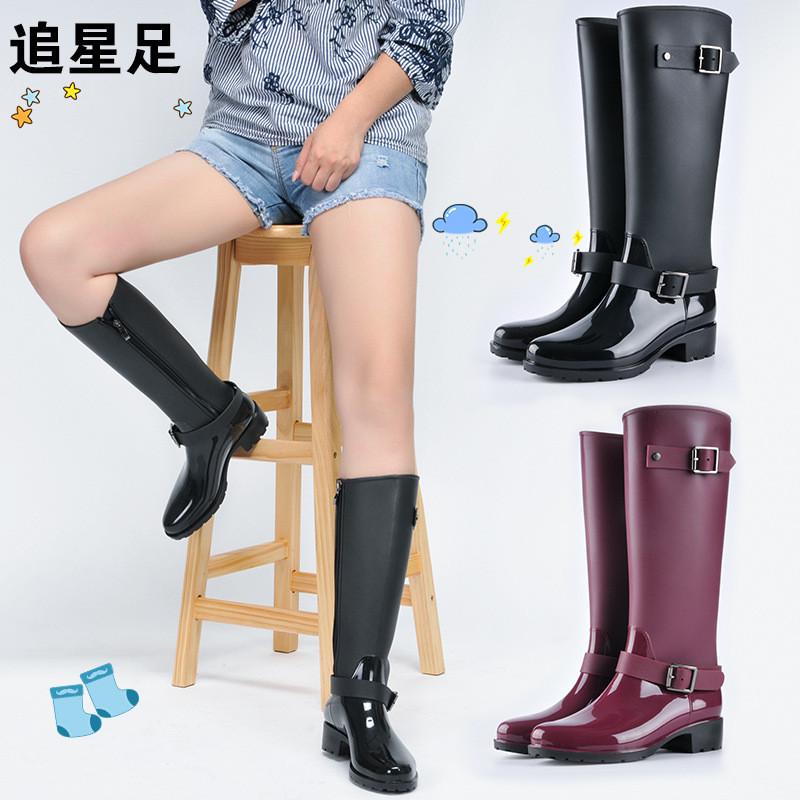 四季雨鞋女高筒时尚雨靴韩版厚底拉链女士防水鞋长筒潮流水靴胶鞋