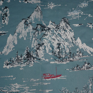 抱枕坐垫山水人家高精密提花面料实木家具新中式棕垫沙发垫布料