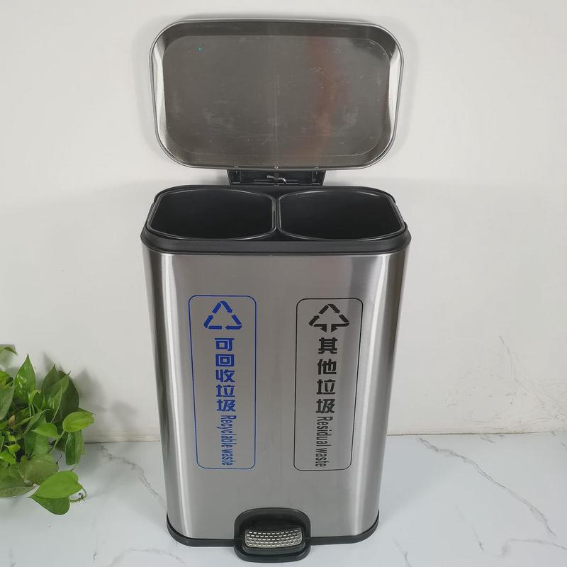 不锈钢带盖带内胆脚踏垃圾桶高颜值办公室大容量静音脚踩垃圾桶