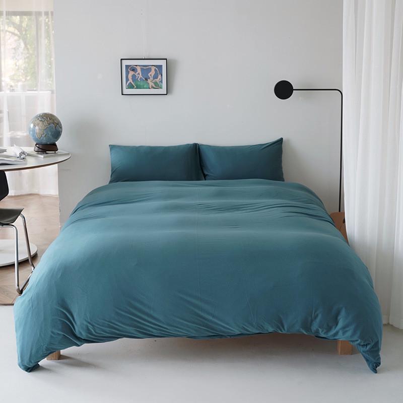 简约素色天竺棉四件套 日式床笠款针织棉套件被套枕套床单单品