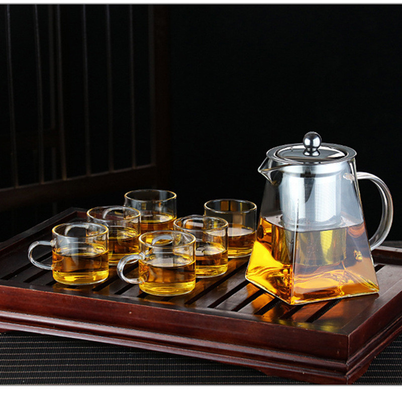 四方形公道杯玻璃泡茶壶家用高硼硅玻璃煮茶器透明过滤花茶壶
