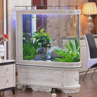 隔断玄关金鱼缸型玻璃中大客厅水族箱 玄关鱼缸一体柜落地创欧式