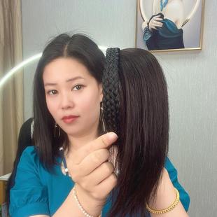 真发辫子发箍刘海一体假发女隐形头顶补发遮白发增发量前额刘海片