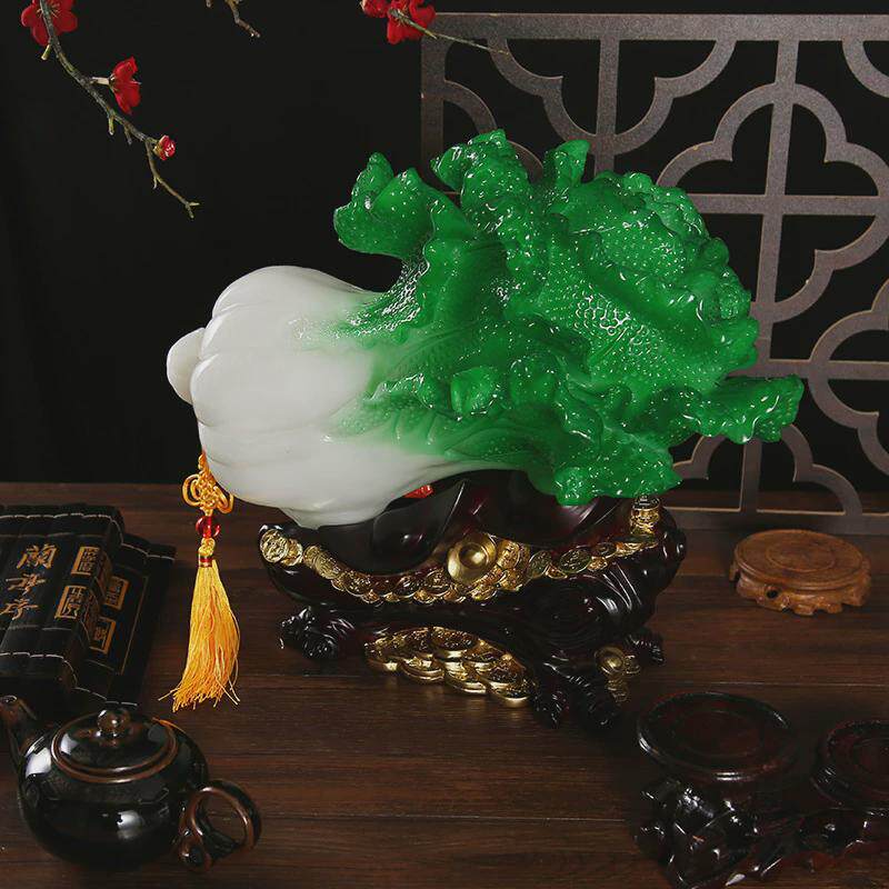 居家茶几工艺品摆件办公室玉树脂白菜摆台富贵仿装饰品
