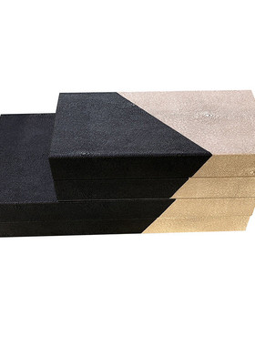 现代软装工艺品PU皮拼色收纳盒衣帽间梳妆台样板房创意摆件储物盒