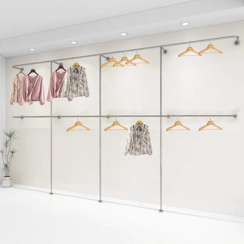 女装店展示架上墙衣架服装店不锈钢双层挂衣架童装店衣服陈列货架