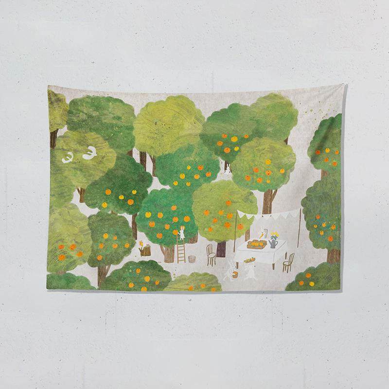 IYR7「橘子园」清新可爱动物画布卧室布置挂布沙发挂画墙面遮丑背,居家布艺,挂毯/壁毯,淘宝优惠券,粉丝福利购,淘宝优惠卷