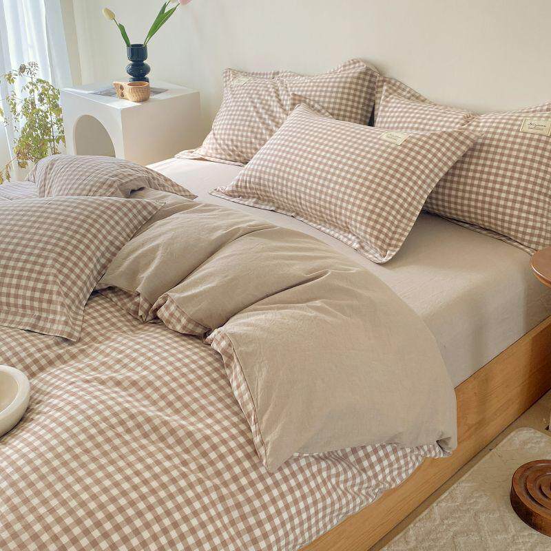 日系简约四件套水洗棉单被套定制床笠三件套被罩床单学生宿舍批发,床上用品,床品套件/四件套/多件套,淘宝优惠券,粉丝福利购,淘宝优惠卷