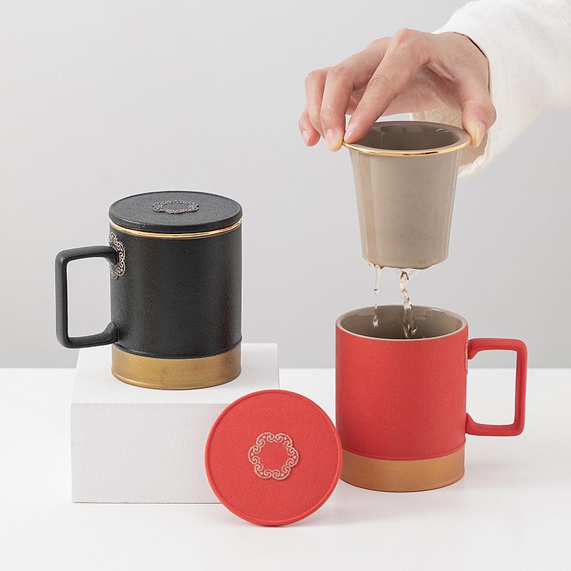 陶瓷带盖马克杯茶水分离过滤创意办公室情侣泡茶杯子个人专用送礼