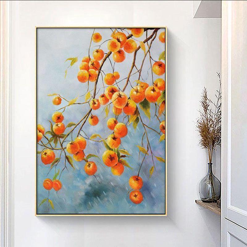 柿子事事如意十字绣2022新款线绣新手小件竖版玄关客厅简单卧室图