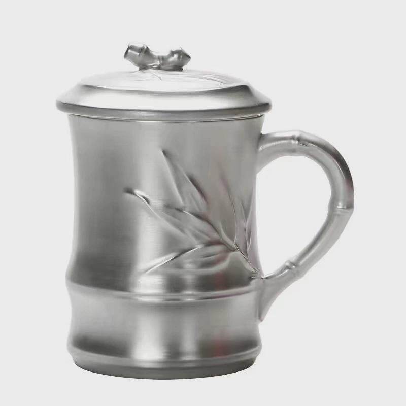 简约浮雕竹节办公杯家用礼品茶杯高档包银个人大容量养生水杯茶器