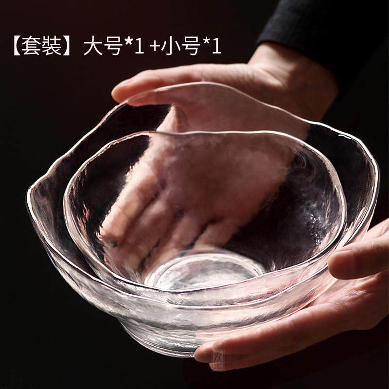 日式手工玻璃沙拉碗不规则锤纹玻璃水果甜品冷面碗碟大号创意家用