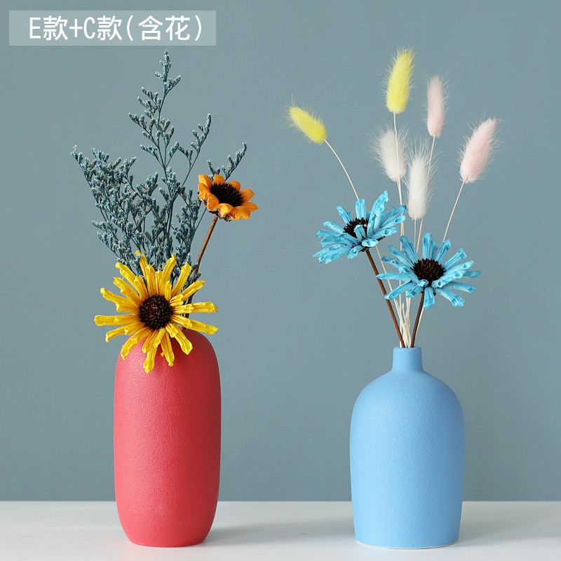 北欧风陶瓷小花瓶摆件客厅插花创意简约电视柜餐桌干花轻奢装饰品