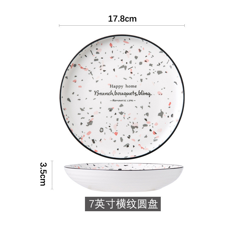陶瓷菜盘水磨石餐具釉下汤碗创意勺子彩鱼盘家用饭碗汤勺贸易批发