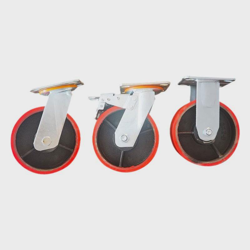 工业铁芯4寸5寸6寸8寸重型聚氨酯平顶万向轮定向轮刹车轮带刹车