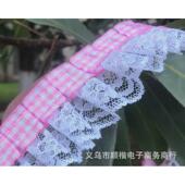 3.8cm格子带点花布蕾丝米褶皱花边diy服装 车装 潢窗帘娃娃衣18打折