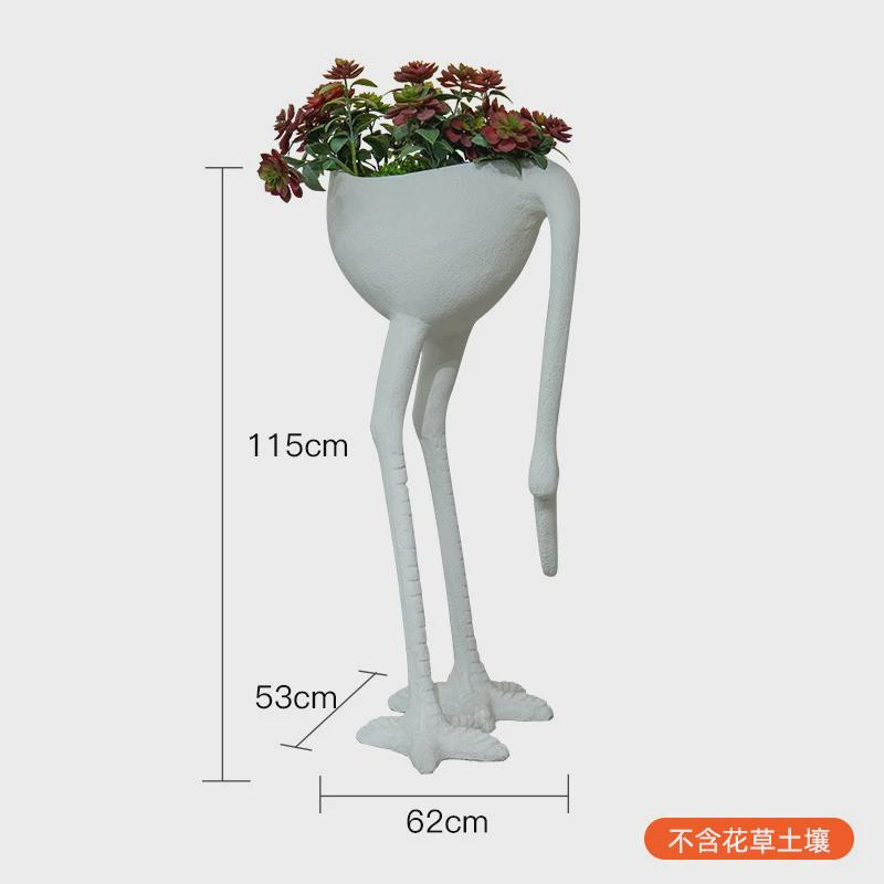 厂家大号火烈鸟雕塑玻璃钢花盆商场庭院绿植花器户外水泥花瓶摆件