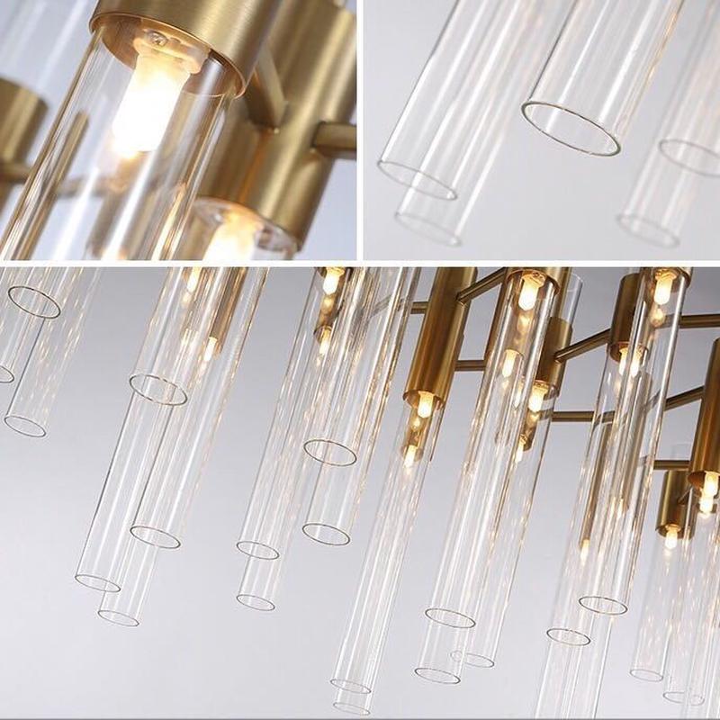 后现代简约创意会所金不锈钢长方形玻璃管设计师酒店餐厅钛吊灯