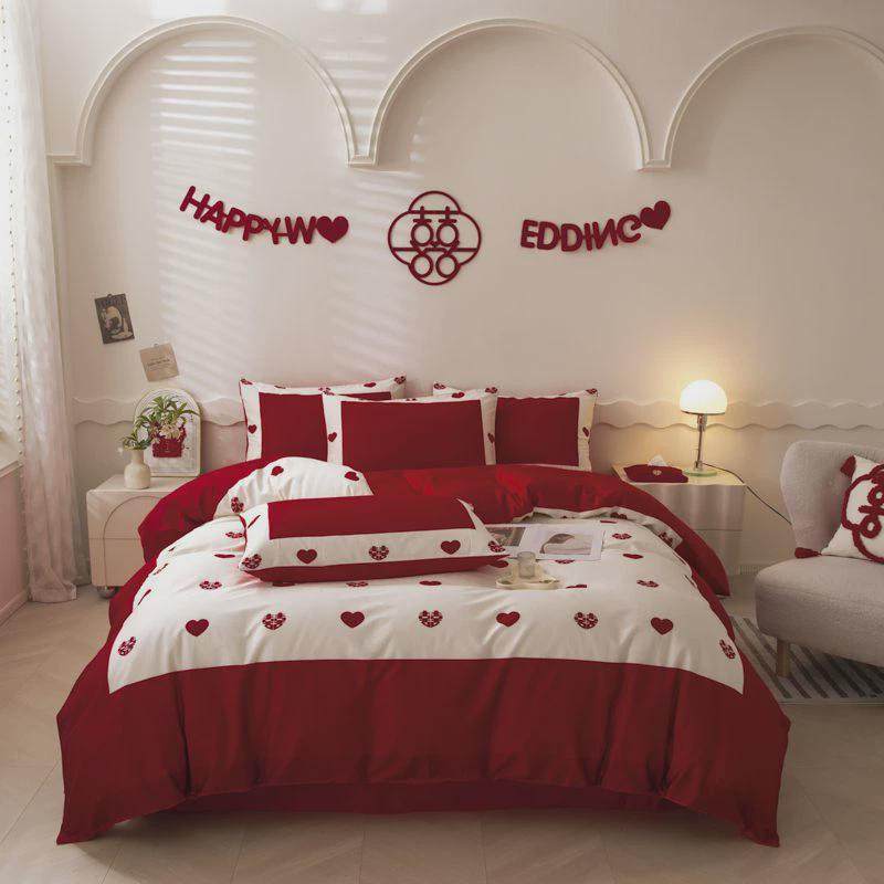 中式婚庆大红色结婚四件套喜新婚高档床单被套婚房婚床被床上用品