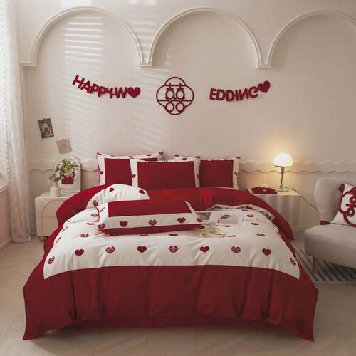 中式婚庆大红色结婚四件套婚床新婚高档床单被套婚房喜被床上用品